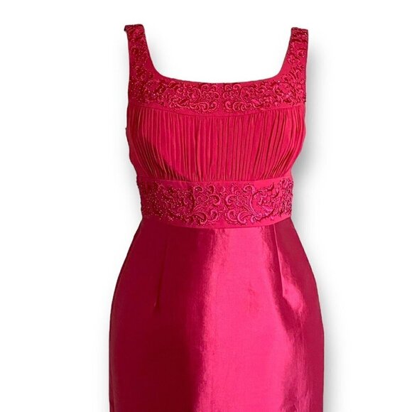 Talbots Womens Dress Set Sz 6 Red Silk Beaded Embroidered Sheath Bolero Jacket - Picture 7 of 14